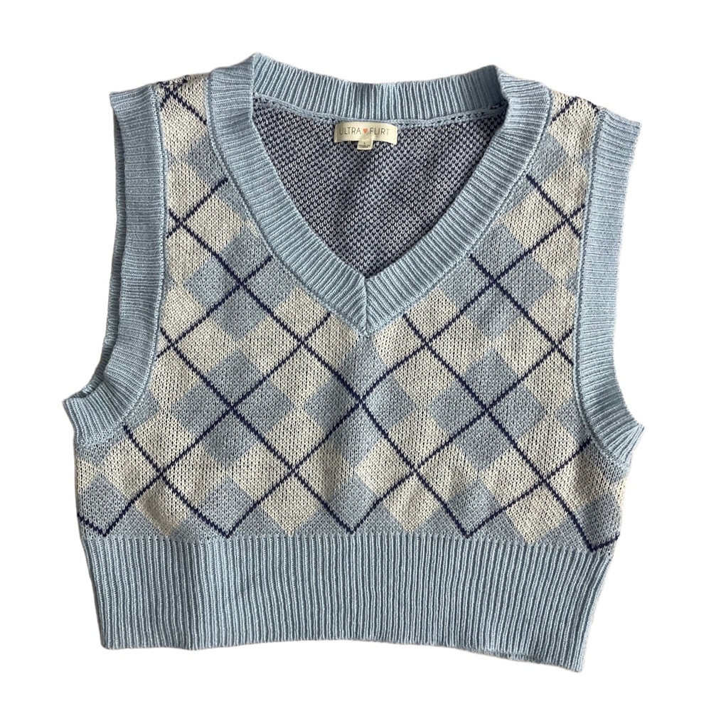 Ultra Flirt Blue Retro Funky Academia Sweater Vest Large‎